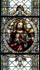 Wall Mural - Sacred heart of Jesus, stained glass window in Cathedral of St Nicholas in Novo Mesto, Slovenia 