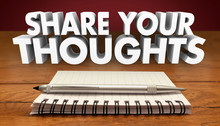Share Your Thoughts Comments Review Feedback Notebook Pen