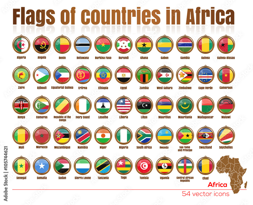 Flags of all countries in Africa in the same file. Big set. Gold ...