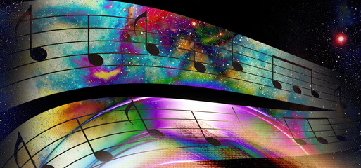 Poster - music note and  Space with stars. abstract color background. Music concept.