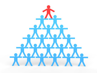 3d stick men making a human pyramid with leader on top