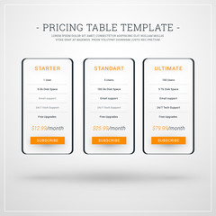 Wall Mural - design template for pricing table for websites and applications. flat style ui. vector illustration