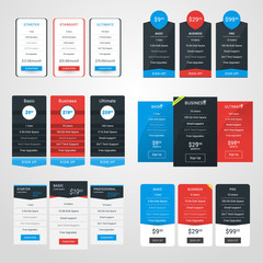 Wall Mural - set of pricing table design templates for websites and applications. flat style vector illustration