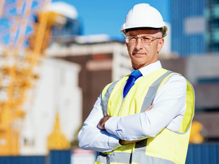 Engineer builder at construction site