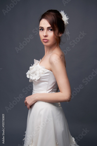 Elegant Bride With Short Hair Updo And Bare Shoulders Dress Buy