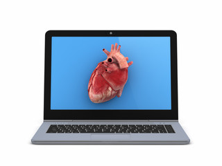 Poster - Human heart on a screen of notebook.