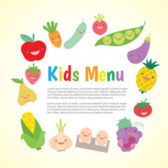 Cute colorful kids meal menu vector template