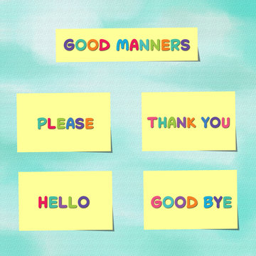 Wall Mural -  - Good manners written on yellow sticky notes on light blue background