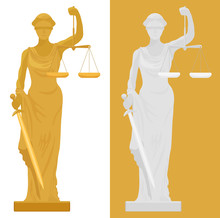 Vector Illustration Of Themis Femida Statue In Two Color Styles.