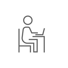 Canvas Print - Businessman working at his laptop line icon.