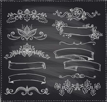 Chalk Graphic Line Elements, Love And Wedding Theme, Vintage Style Ribbons