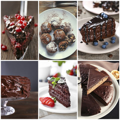 Canvas Print - Chocolate cakes. Tasty collage