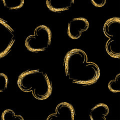 Canvas Print - golden hearts chaotic seamless pattern. gold glitter and black doodle. abstract grunge texture retro