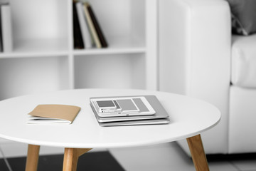 Canvas Print - Pile of electronic gadgets on the table. Communication and technology concept