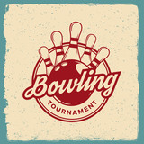 Fototapeta Dinusie - bowling emblem. logotype template on retro grunge background