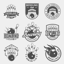 Vector Set Of Bowling Logos, Emblems And Design Elements