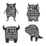 set of monster typography posters and quotes