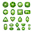 Set of realistic green jewels. Green emeralds.