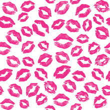 Seamless Pattern With Colored Lipstick Kisses. Imprints Of Lips