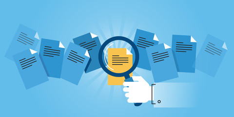 Wall Mural - flat line design website banner of document search. modern vector illustration for web design, marke