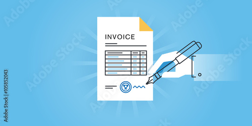 Flat Line Design Website Banner For An Invoice Online Invoice