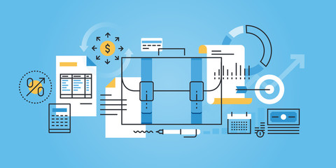 Wall Mural - flat line design website banner of business, finance, bookkeeping, accounting. modern vector illustr