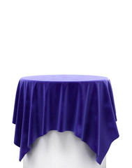 Wall Mural - blue velvet cloth on a round pedestal isolated on white