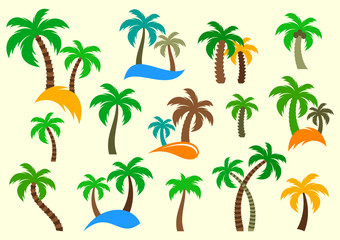 Wall Mural - Vector palm tree silhouette icons