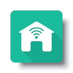 Wall Mural - flat white smart home web icon on green button with drop shadow