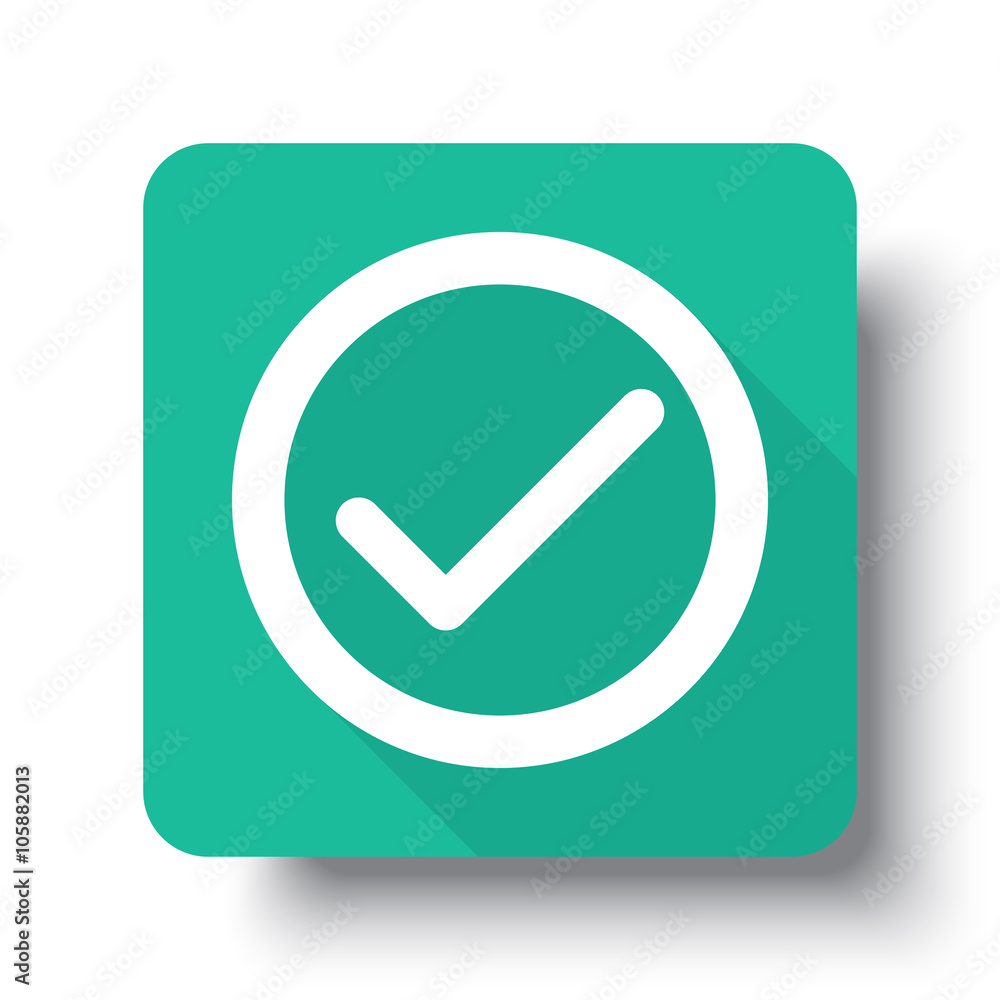 Flat white Confirm web icon on green button with drop shadow