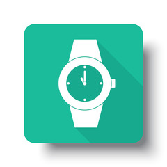 Wall Mural - flat white wrist watch web icon on green button with drop shadow