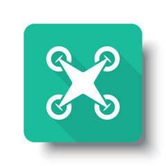 Wall Mural - flat white drone quadcopter web icon on green button with drop s