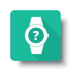 Wall Mural - flat white time question web icon on green button with drop shad