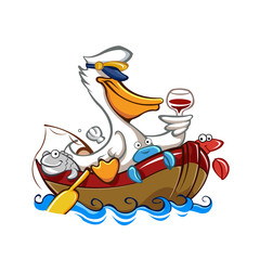 Wall Mural - Cartoon  Boat Captain Pelican