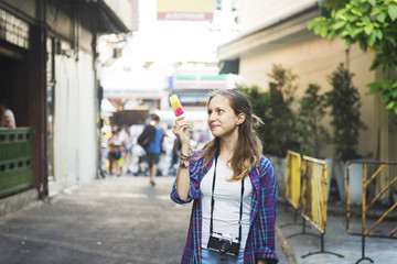 Poster - Girl Adventure Traveling Holiday Photography Popsicle Concept