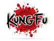 Kung fu text on splash blood graphic vector.
