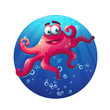 Underwater cartoon comic octopus in ocean