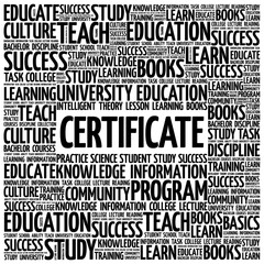 CERTIFICATE word cloud, education business concept background