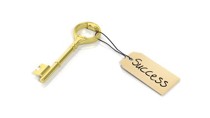 Wall Mural - Tag with word Success on golden retro key , isolated on white background.