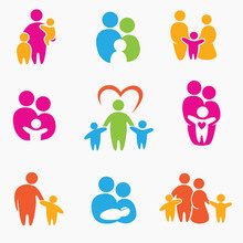 Happy Family Icons, Vector Symbols Collection