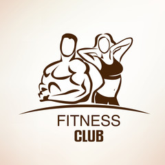 fitness symbol, outlined vector sketch, emblem or label template