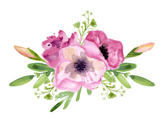 Wall Mural - Floral bouquet with pink flowers and green branches