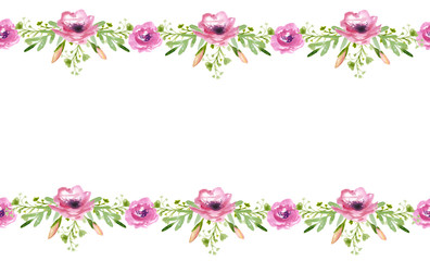 Wall Mural - Seamless template for invitation, card or banner with pink flowers