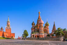 St. Basil's Cathedral And Spasskaya Tower Of The Moscow Red Square