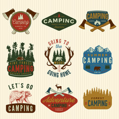 Wall Mural - vector set of camping vintage logos, emblems, silhouettes and designs