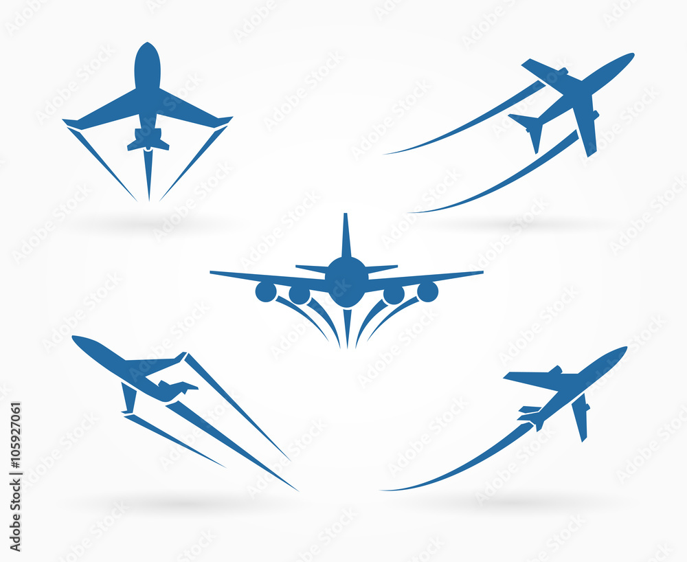 Flying up airplane icons - obrazy, fototapety, plakaty 