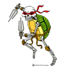 Skull Turtle Ninja With Trident In Hand Isolated White Background