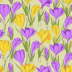 Wall Mural - crocus seamless patterm 2 purple yellow