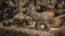 Detailed Close-up Elephant Figurine Made Of Metal.