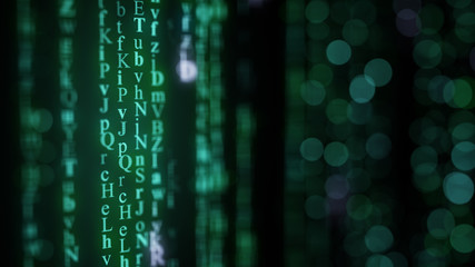 Wall Mural - green alphabet matrix rain on screen
